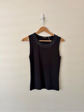 Cyrus Black Sleeveless Tank with Eyelet Scallop Neck